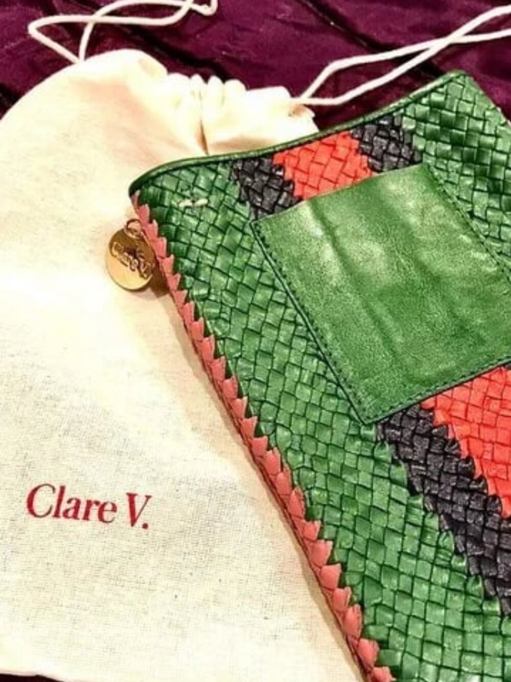 NWT CLARE V. Poche Boho Hand Woven Leather Mini Pouch Bag MSRP $245 - Picture 2 of 11